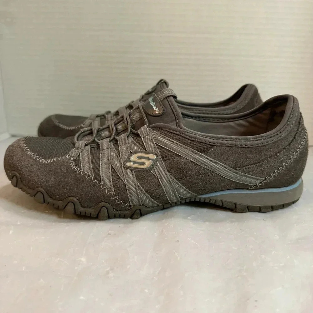 Skechers Grey Suede Leather Bikers Bungee Slip On Sneakers - Picture 4 of 10